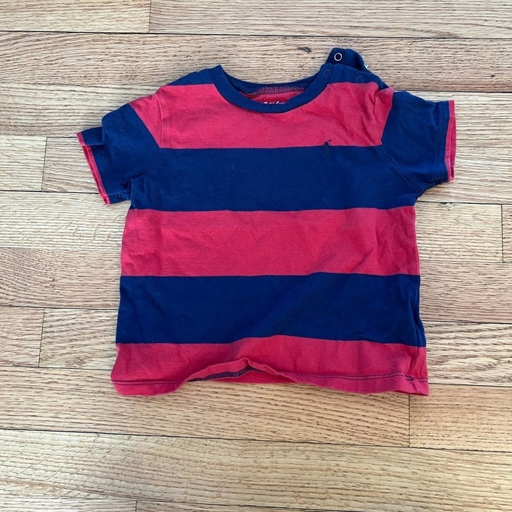 Ralph Lauren Baby Blue And Red Striped Shirt Sz 9 mo
